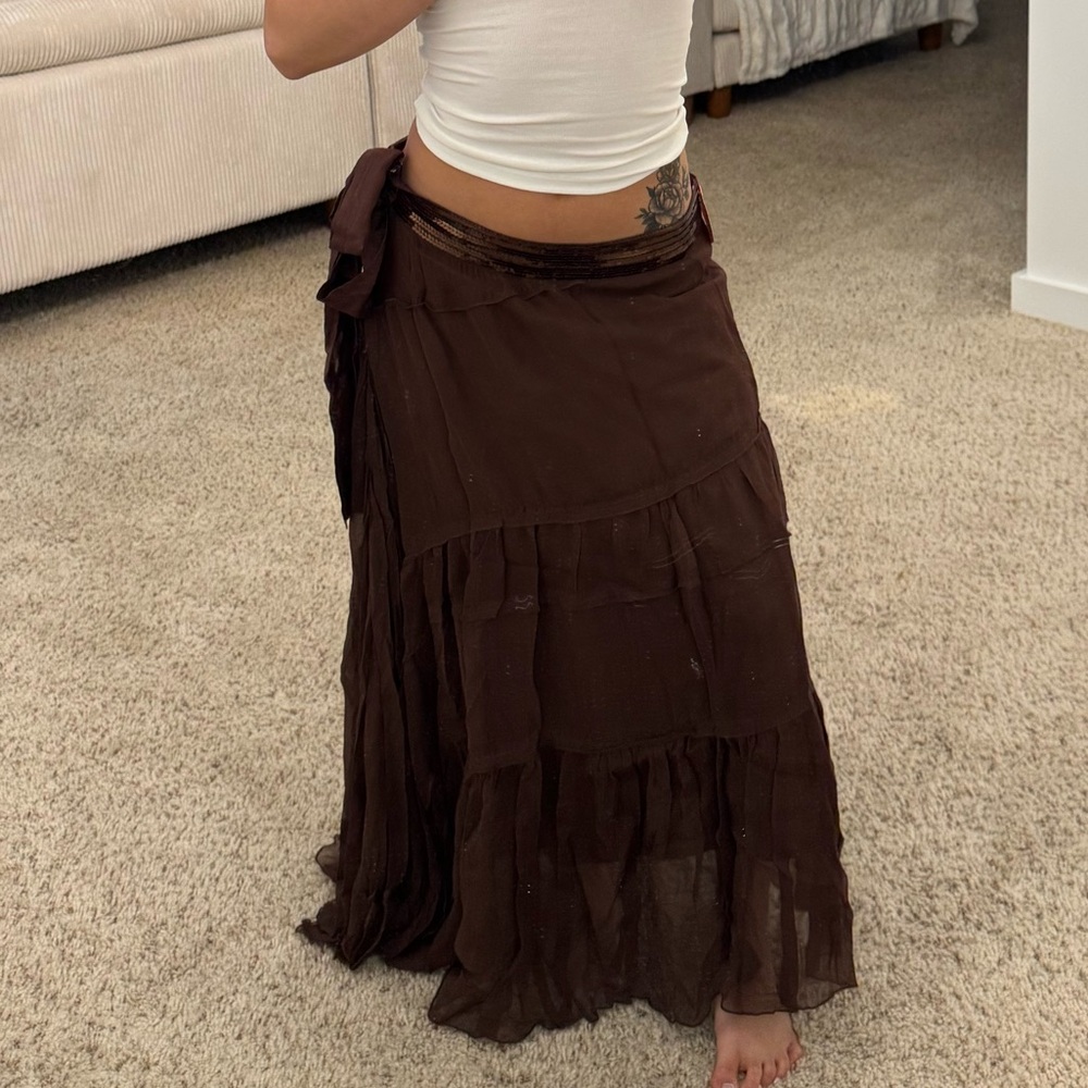 Carole Little Brown Maxi Wrap Skirt
